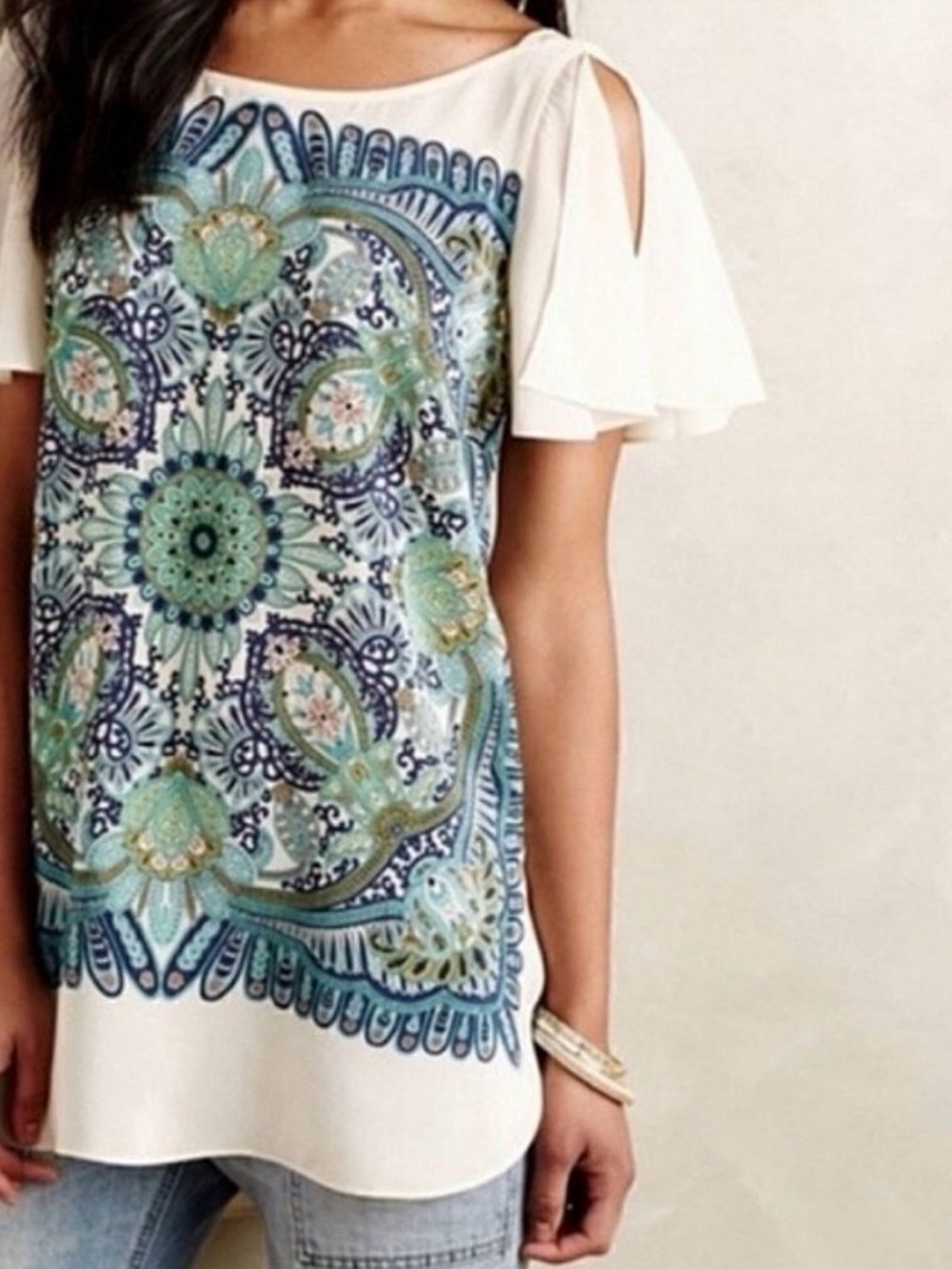 Anthropologie Maeve Cream Silk tunic top size XS‎